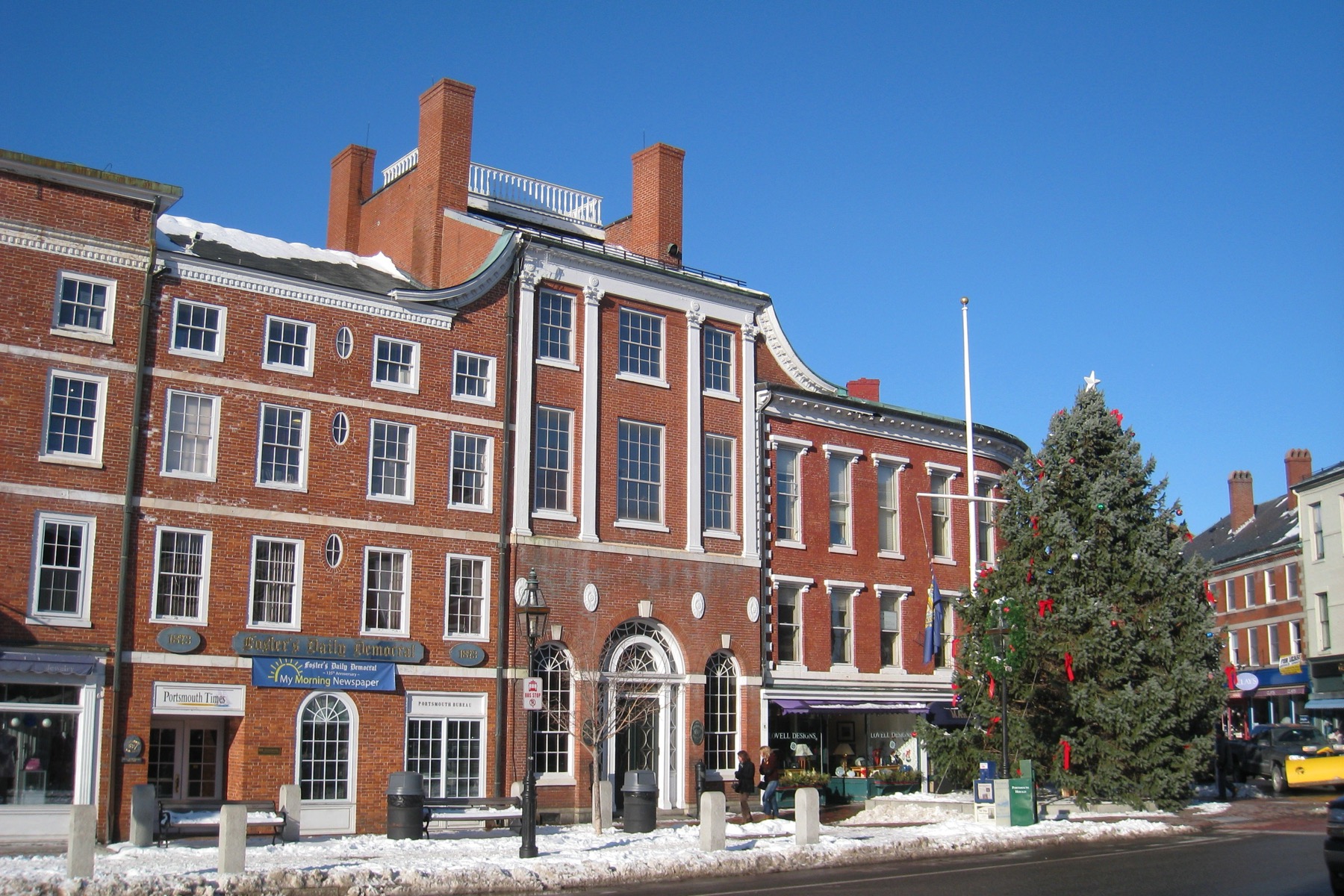 新罕布什尔州Portsmouth Market Square历史建筑、街道与市中心实景